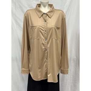 Two2Fly‎ Womens Brown Blue Buttoned Long Sleeve Blouse Size XL Casual Formal